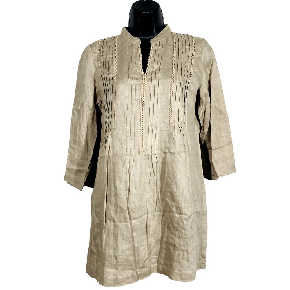 J Jill V Neck Tunic Dress Long Sleeve Casual Light Brown - XS